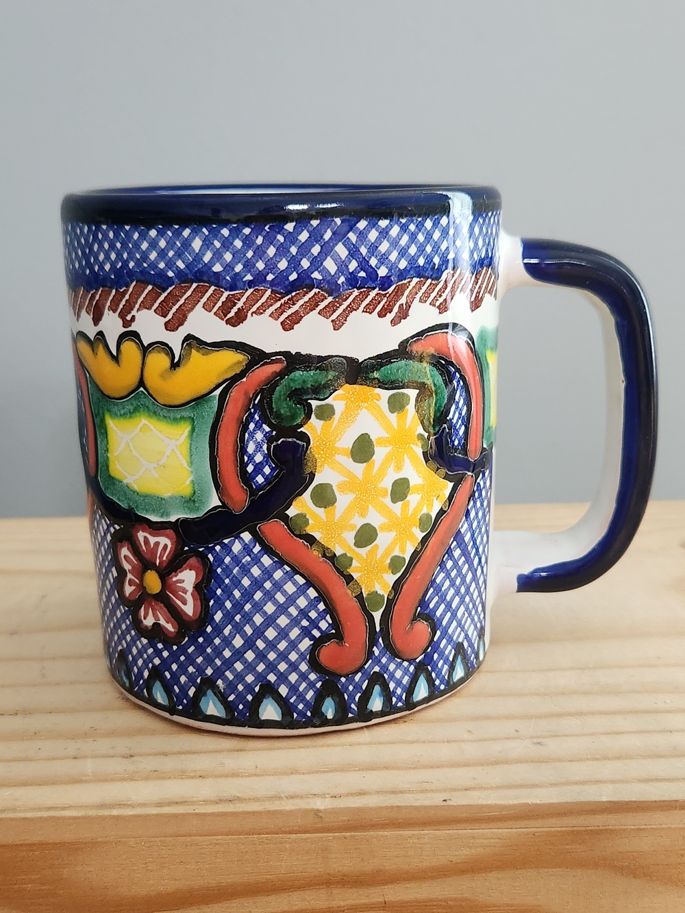 Thomas Huerta Hand-Painted Blue Puebla Pottery Mug